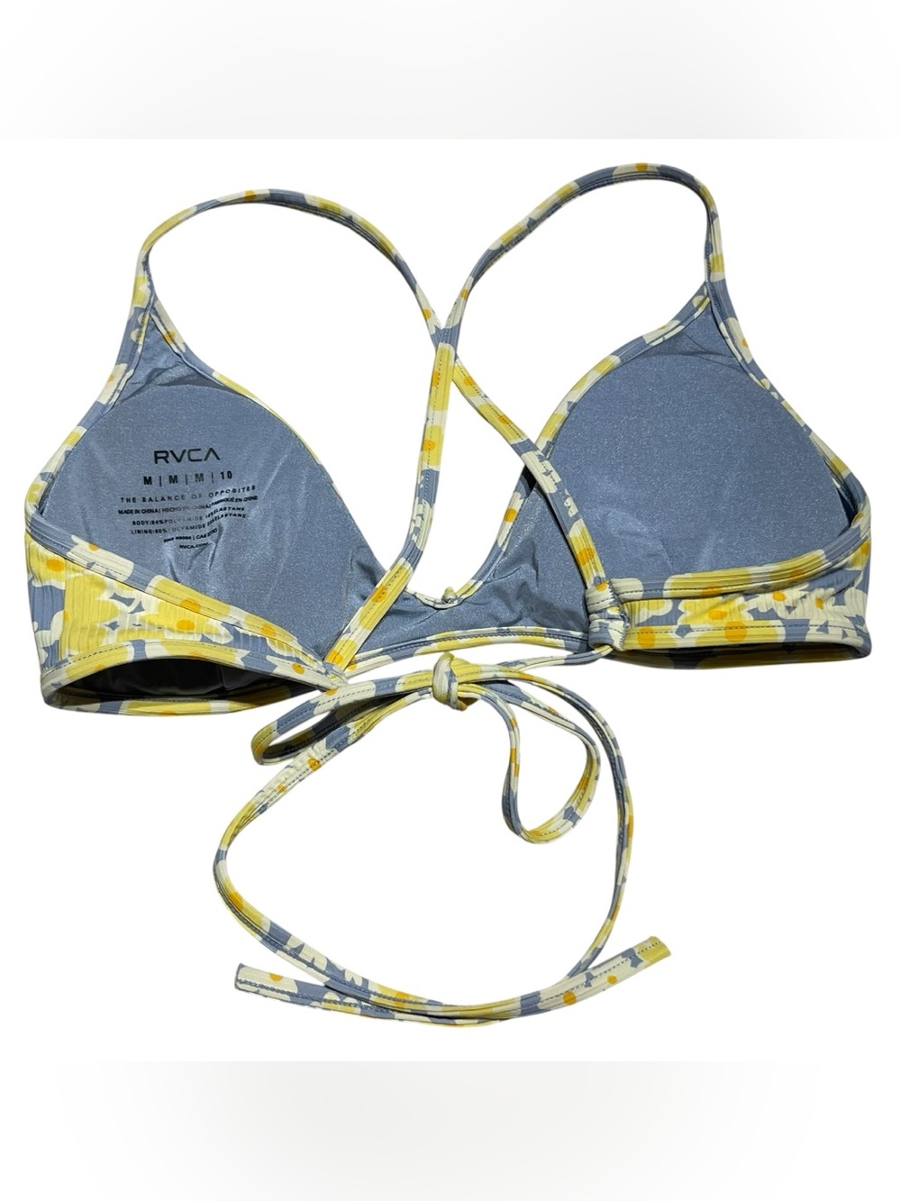 RVCA women's medium bikini top yellow & blue floral print - Picture 6 of 6